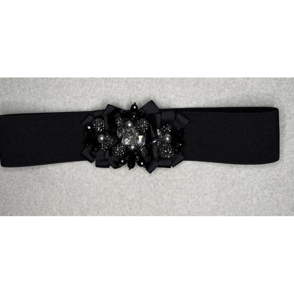 Black Elastic Ladies Belt Beaded 28” Stretches To 42+”